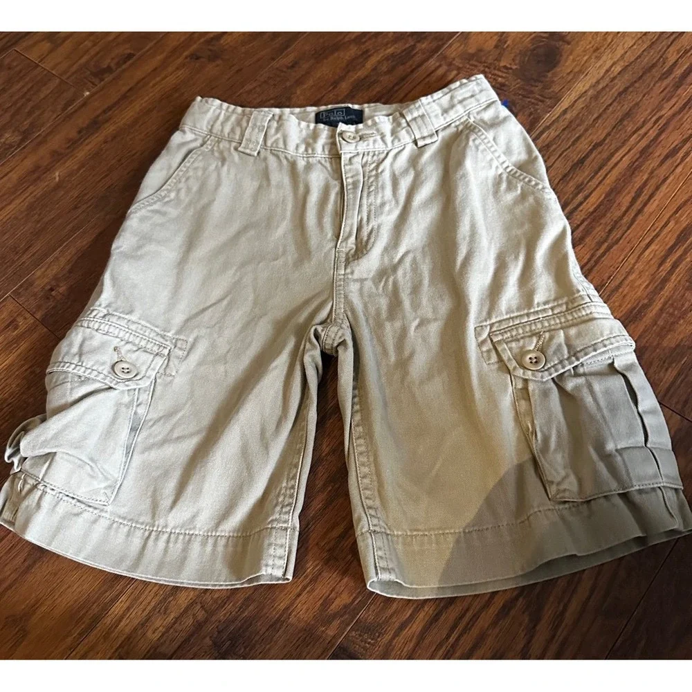 Polo Ralph Lauren Boys Khaki Cargo Shorts Classic Polo Chino Size 7 Tan
